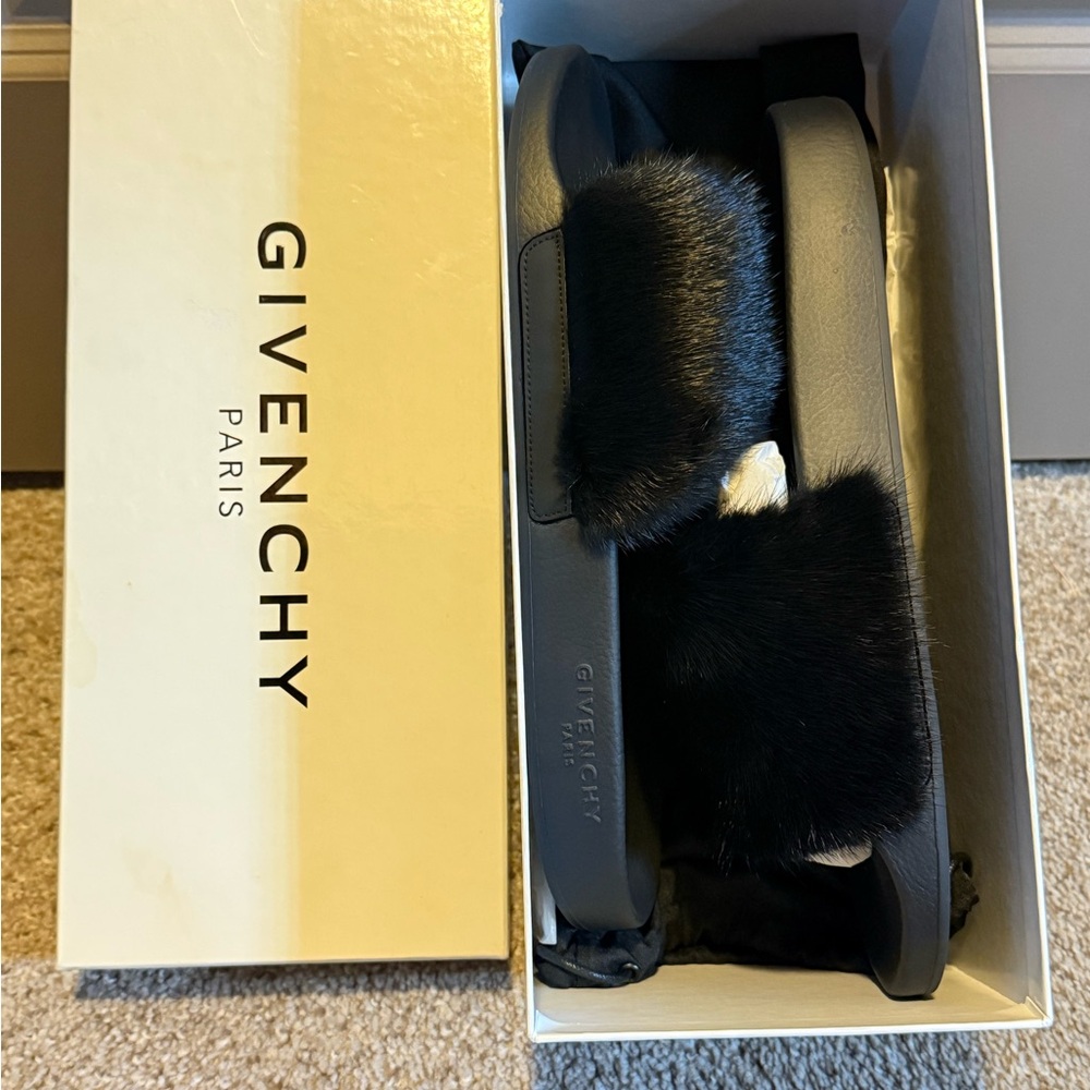 Givenchy Black Fur Slides